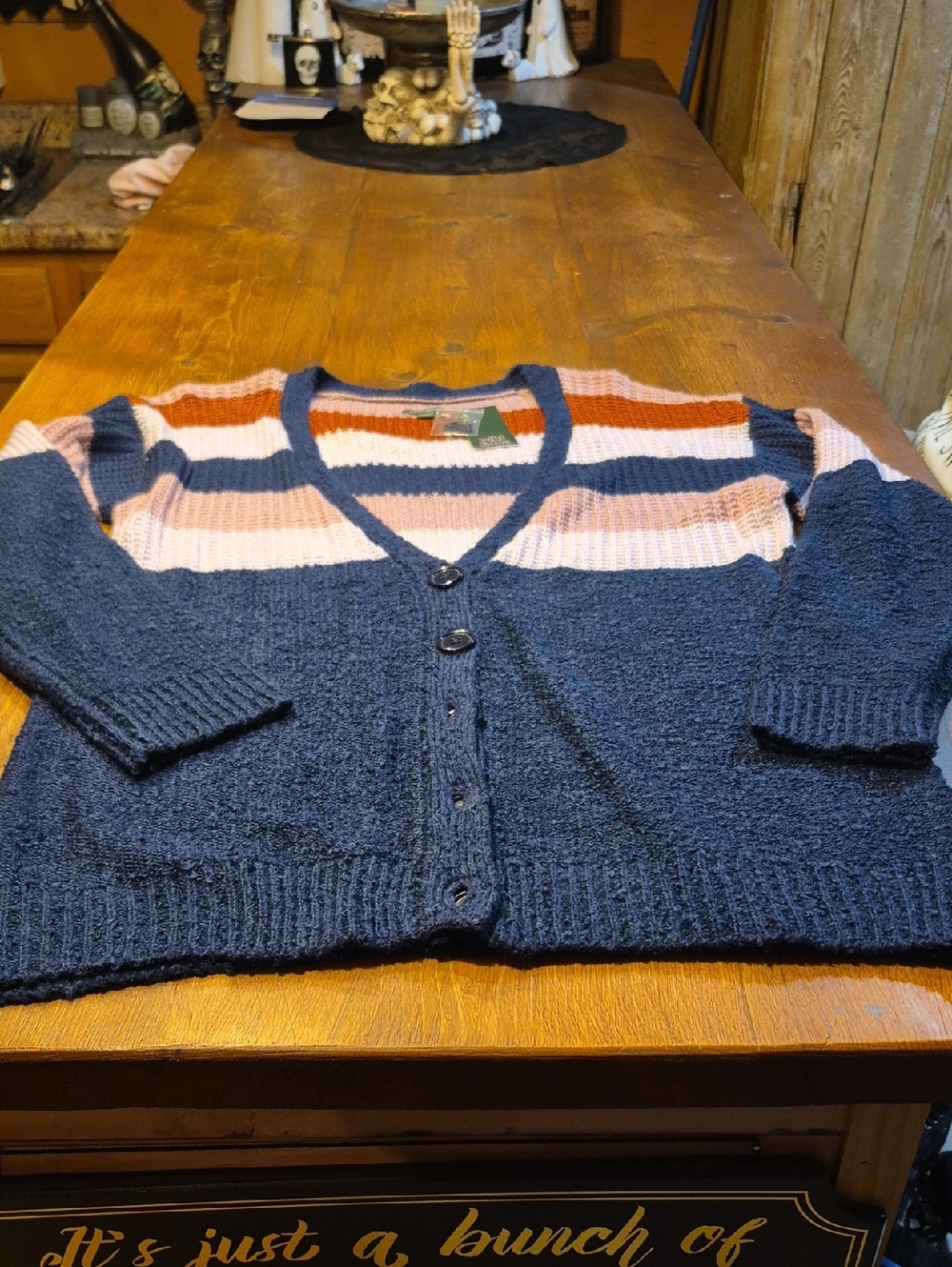 wild fable Navy, Pink & Rust Striped Knit Cardigan